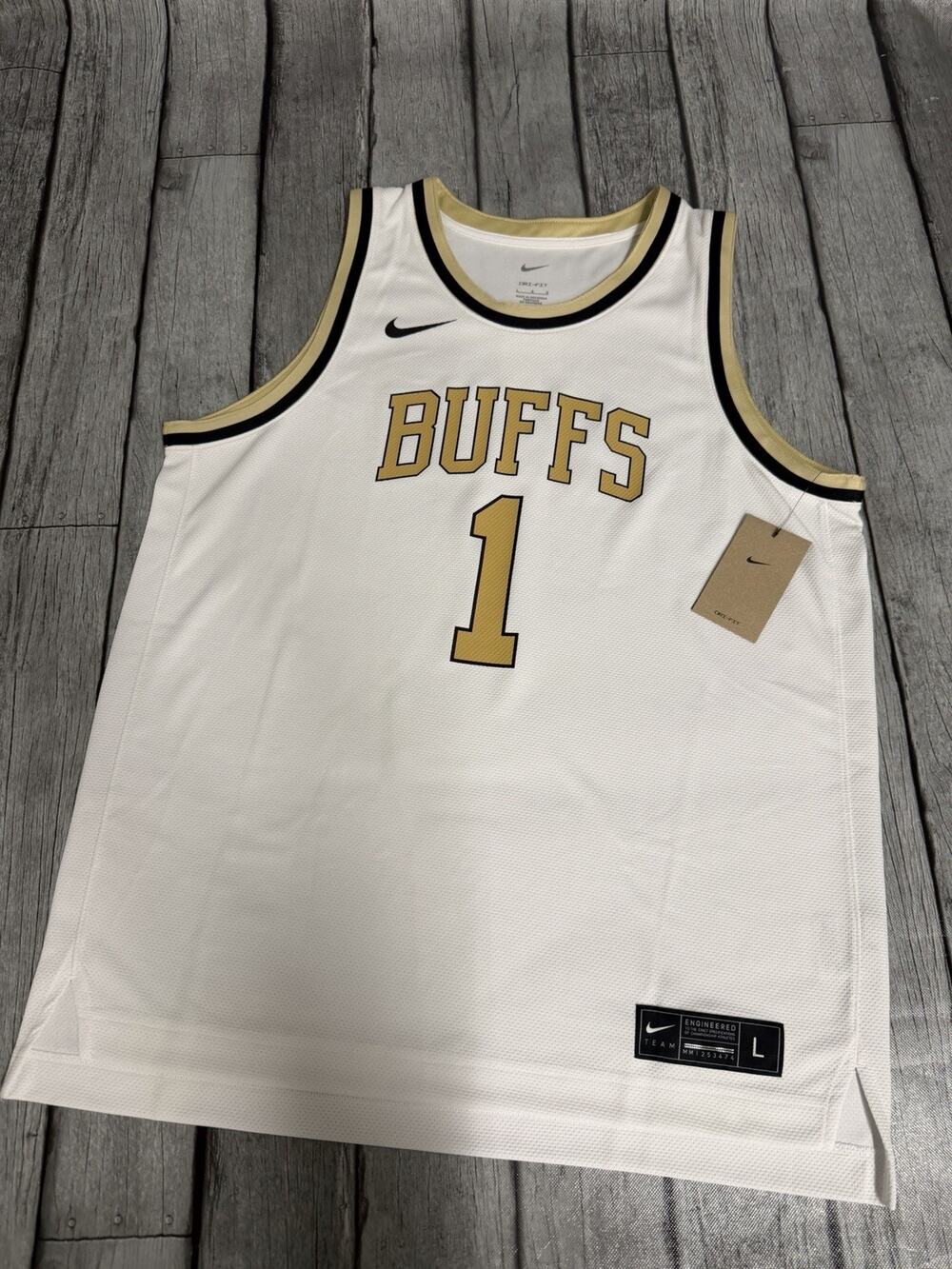 NWT Men's Nike #1 Colorado Buffaloes Dri Fit Basketball Jersey White Large